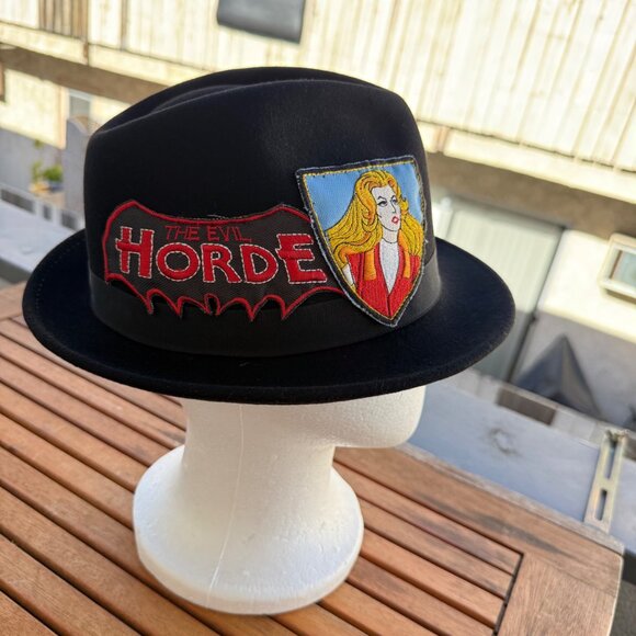 Vintage Black Fedora Hat With The Evil Horde & She-Ra Patches - Picture 2 of 7